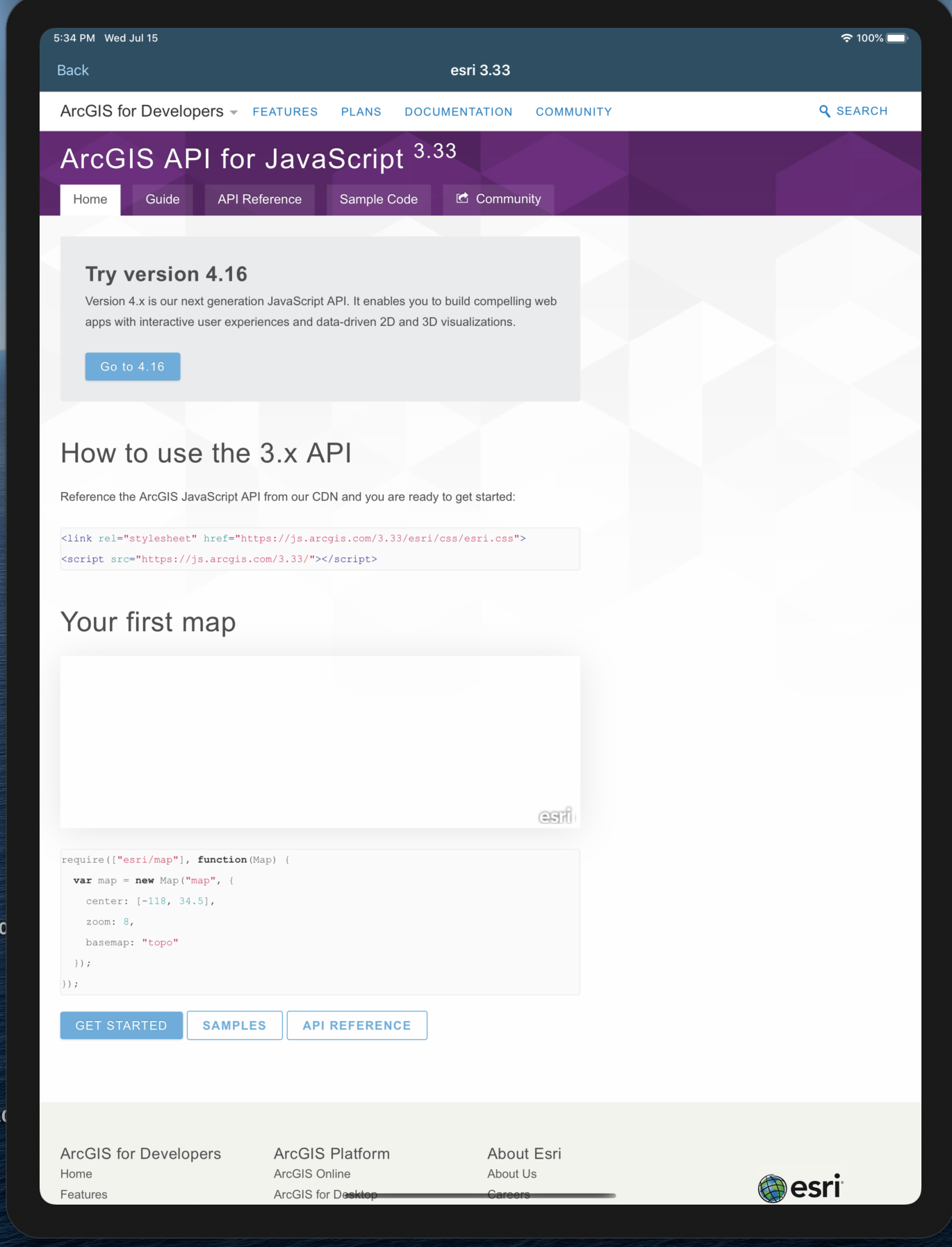 esri sample map does not display in WKWebview